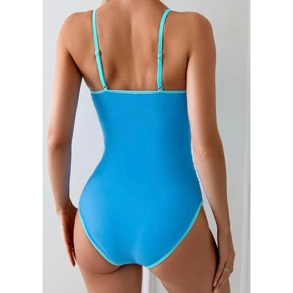 NEW Eomenie Slimming Ruched One-Piece Bathing Suit, Teal & Aqua Blue, Medium - Picture 2 of 9